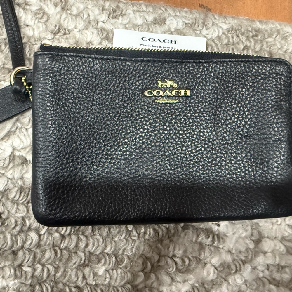 Coach Pebbled Black Leather Wristlet